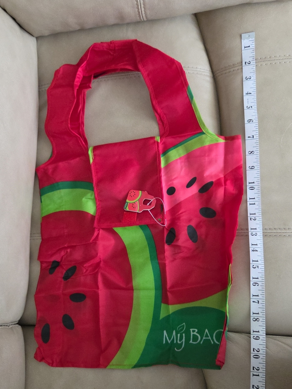 Red Watermelon Print Foldable Tote Bag - Picture 7 of 9
